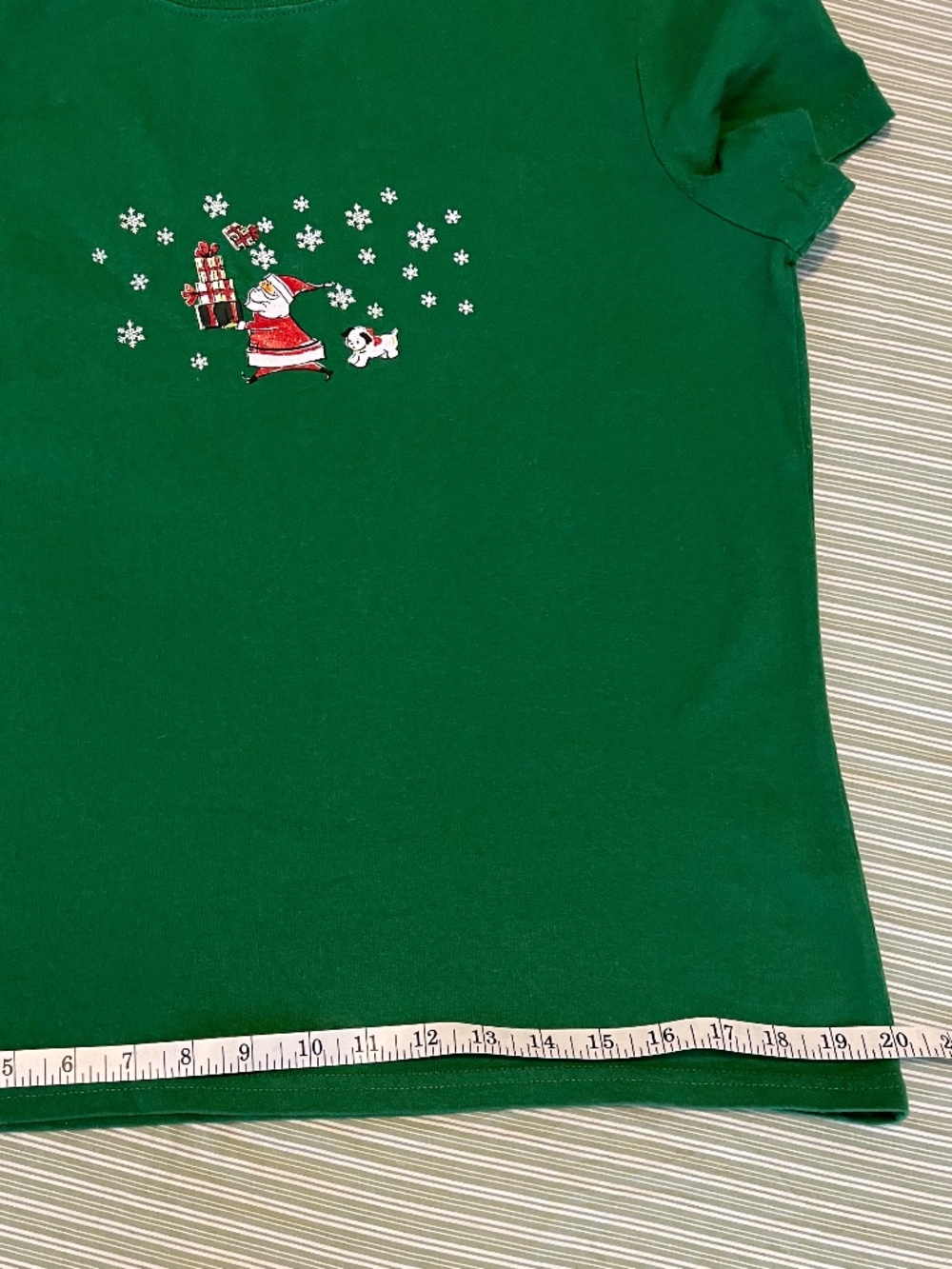 Target Green Short Sleeve Tee with Santa and Puppy Snowflake Graphic - Picture 6 of 10